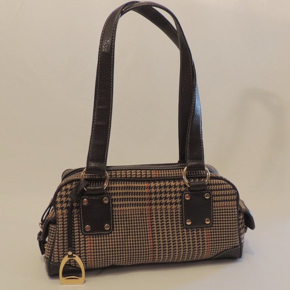 Chaps Handbags - Chaps Houndstooth Brown Plaid Purse